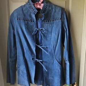 Chic Blue Suede Jacket with Stud Accents